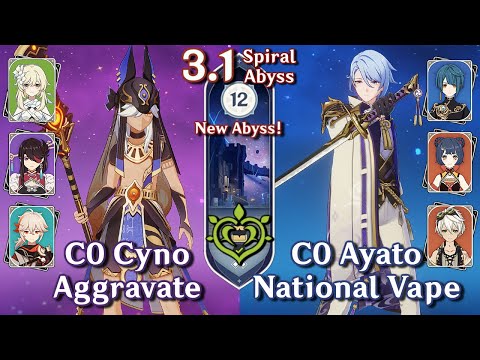 NEW SPIRAL ABYSS 3.1! C0 Cyno Beidou Aggravate & C0 Ayato National | Floor 12 9 Stars Genshin Impact