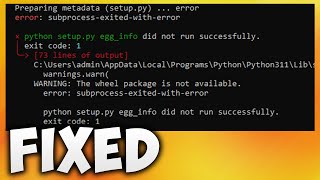 Pip Install Pygame Error Subprocess-exited-with-error - Metadata-generation-failed or Not Working
