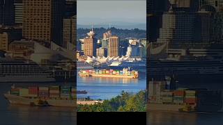 Large container ship guided carefully past cruise ships #shipspotting
