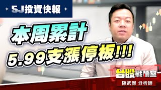 【5J投資快報】本周累計5.99支漲停板#2027大成鋼#8234新漢#8096擎亞#5j投資快報#8096擎亞科#3264欣銓#8234新漢#川島芳子｜小武哥投資事務所｜陳武傑 (圖)