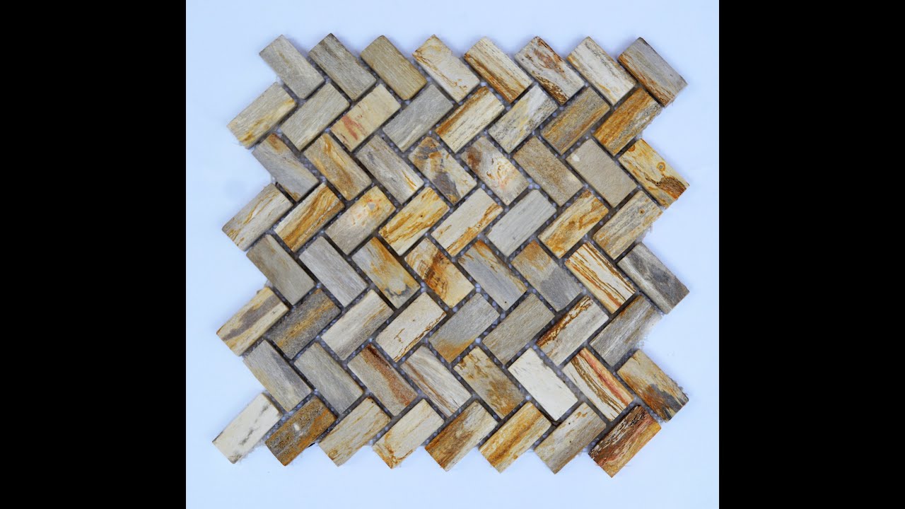 PETRIFIED WOOD FOSSIL HERRINGBONE MOSAIC STONE PRODUCED BY BMGSTONE INDONESIA