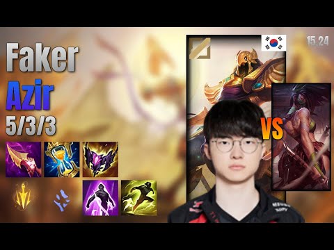 Faker Mid Azir vs Akali lol KR solo rank Full Game 15.24 | 페이커 아지르 vs 아칼리