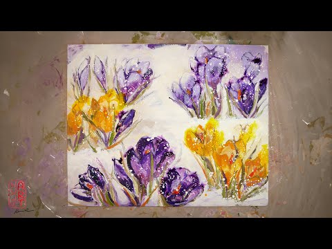 Krokusse: Strukturen durch Folie – Flower Power in Acryl