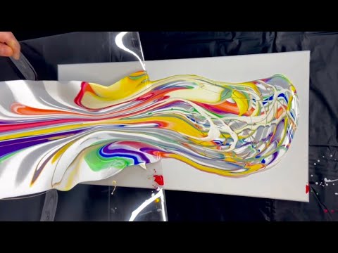 Magic Acrylic Pour Painting! / Fluid Art Experiment Using Clear Plastic Sheet!