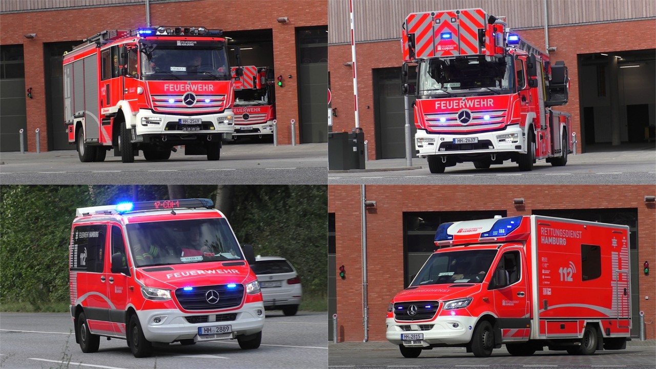 [Hamburgs neue 18. Feuer- und Rettungswache!] Einsatzfahrten an der neuen Feuerwache Schnelsen F17