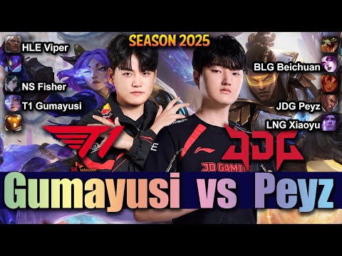 T1 Gumayusi vs JDG Peyz - Gumayusi YUNARA vs Peyz LUCIAN ADC - Patch 25.17 KR Ranked | lolrec