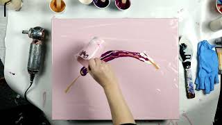(901) Gorgeous Pink and Purple Feather Acrylic Pour Painting