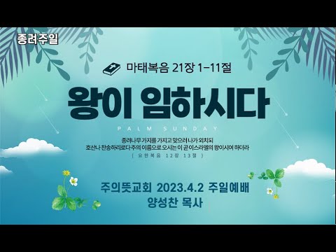[2023종려주일] 왕이 임하시다, 마태복음 21장 1-11절, 주의뜻교회, 양성찬 목사 영상 썸네일