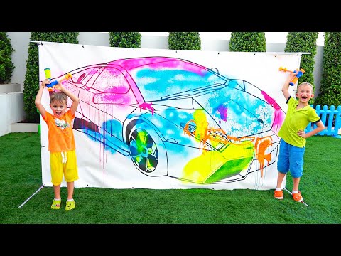 Vlad and Niki play outdoor games & toys and have fun with Mom