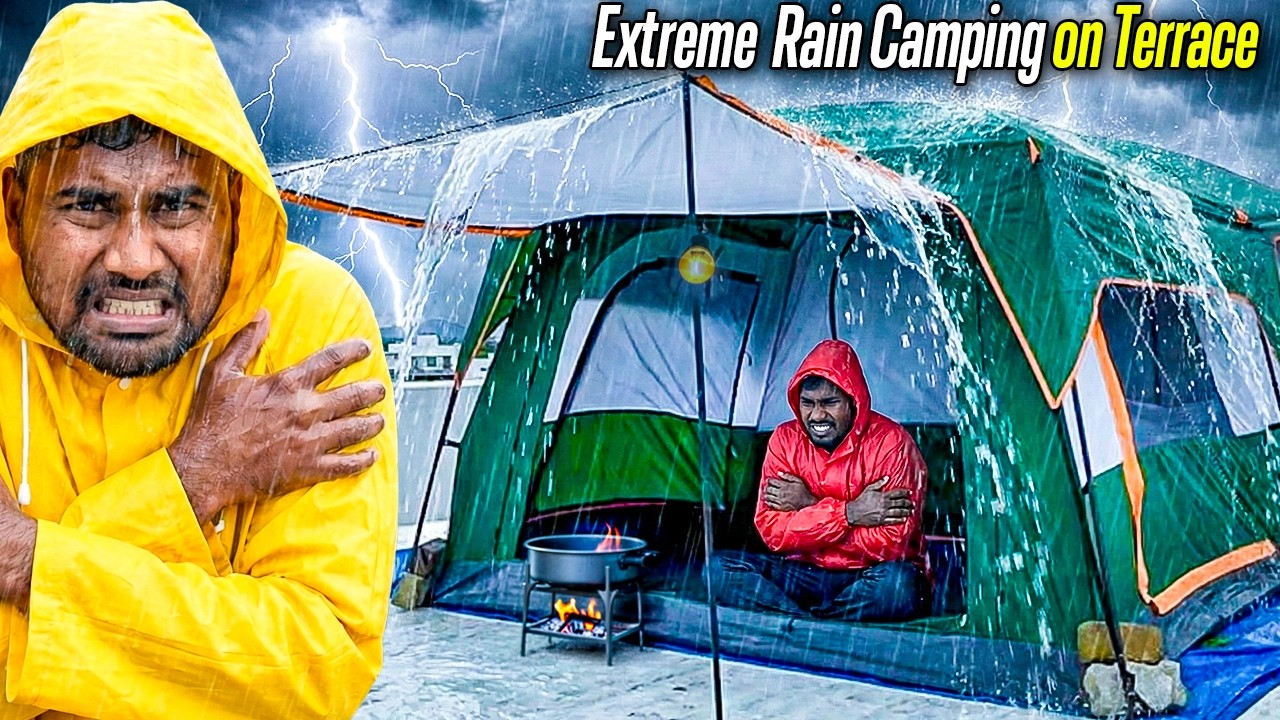 Extreme Rain Camping on Terrace Challenge | Mad Brothers