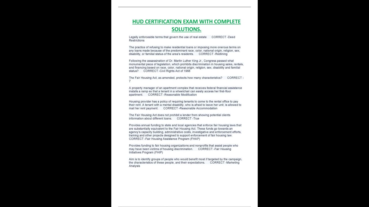 HUD CERTIFICATION EXAM WITH COMPLETE SOLUTIONS GUIDE RATED A100% VERIFIED pdf