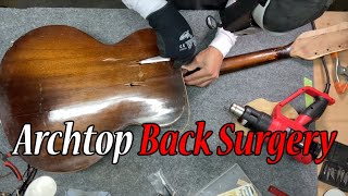 Video thumbnail for SS Stewart Archtop Gets Back Surgery- Restoration part 3 by Vindustrial Guitars