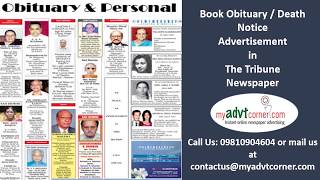 The Tribune Obituary Ads @ Myadvtcorner