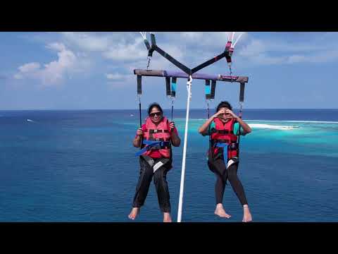 Jalaja and Anusha parasailing in Maldives-3