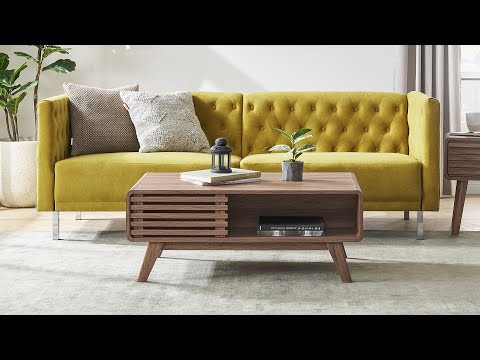 mopio Ensley 59" TV Stand with Slatted Door, Mid Century Modern Entertainment Center for 55/60/65 inch TV, Farmhouse Media Console with Storage, Adjustable Shelves, Round Edges, Living Room (Walnut) video review thumbnail