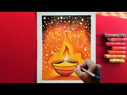 How to draw diwali festival drawing with oil pastels for Beginners ! Video
