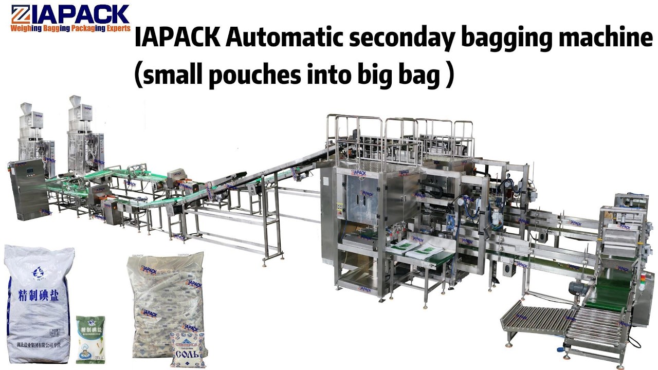 IAPACK Automatic secondary bagging machine(small pouches into big bag)for big salt factory etc..