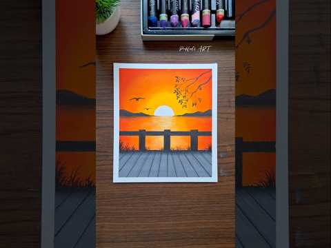 🌅 Sunset Over Lake Drawing | Easy Oil Pastel Art #art #drawing #new #oilpastel