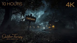 Spooky Halloween Night in Oakhaven | Windblown Leaves & Creepy Ambience [4K] 10 Hours
