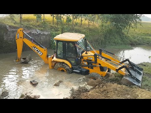 JCB Backhoe Loader Breaking Old Bridge Wall and Working For New Bridge Construction - JCB Video