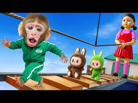 KIKI Monkey Plays SQUID GAME in Real Life and Take Care of LABUBU with Ducklings | KUDO ANIMAL KIKI