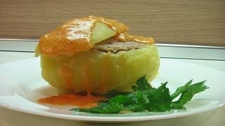 Смотреть онлайн Рецепт фаршированного мясом картофеля