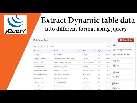Extract Dynamic table data into JSON XML PNG CSV TXT SQL MS Word Ms Excel and PDF format