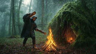 Solo overnight camping in the rain :relaxing in the shelter with the satisfying sound of nature ASMR