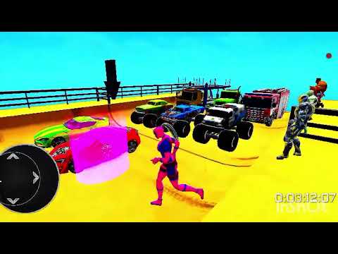 SPIDERMAN CARS Monster Trucks MEGA Ramp Challenge ! SUPERHEROES HULK Goku EPIC stunts Race - GTA V