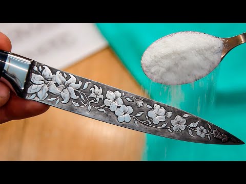 Drawing with Salt on Steel | Artistic Etching on a Knife.