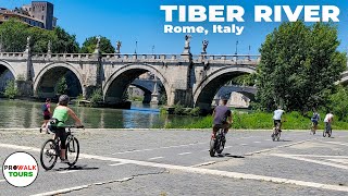 Biking along the Tiber River in Rome - 4K