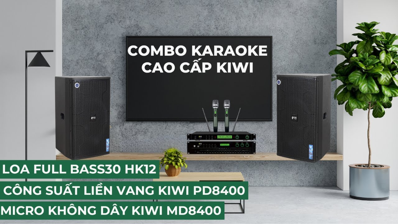 Combo Karaoke cao cấp KIWI - Loa full bass 30 HK12 kết hợp công suất liền vang PD8400, micro MD8400