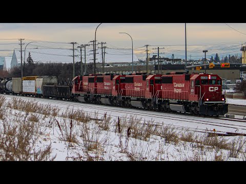 RARE!!! Quad CP SD60's!!!!! CP 6239, CP 6240, CP 6257, CP 6242 lead CP C15 North at Manchester, AB