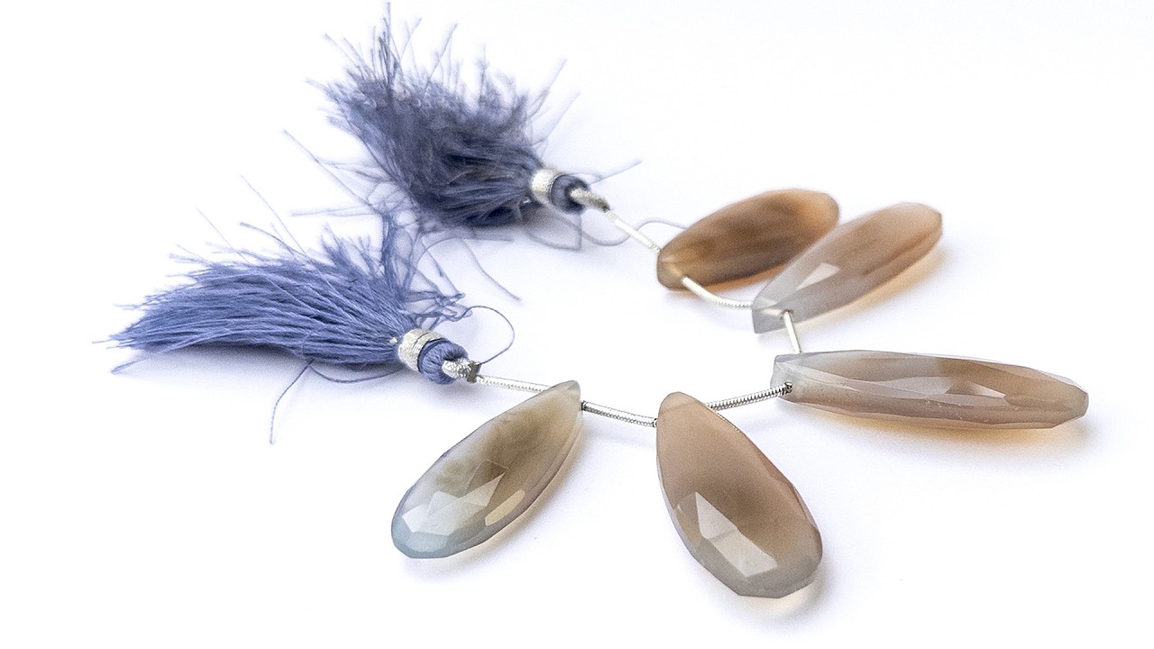 Chalcedony | Faceted Briolette | 30-38mm X 12.5-14mm Bead Size | 5 Pieces video