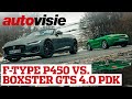 Winterpret in zomerkleding | Jaguar F-Type Convertible vs Porsche 718 Boxster GTS 4.0 | Autovisie