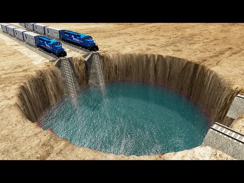 Trains vs Giant Water Pit – BeamNG.Drive