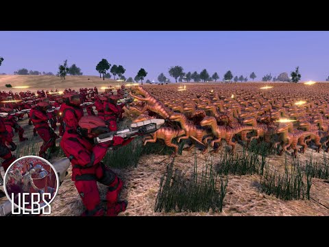500 Halo Spartan Red VS. 10,000 Velociraptor - UEBS - Ultimate Epic Battle Simulator