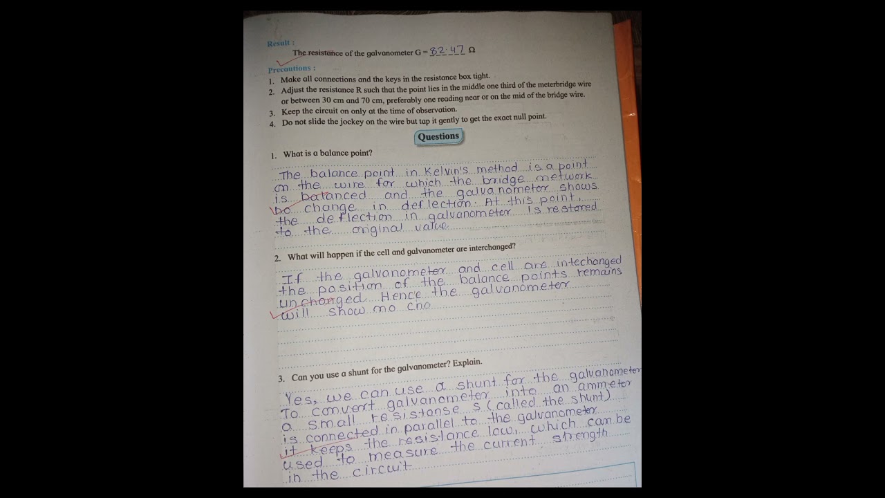 12th std physics practical no 9 Resistance of Galavanometer by Kelvins's Method