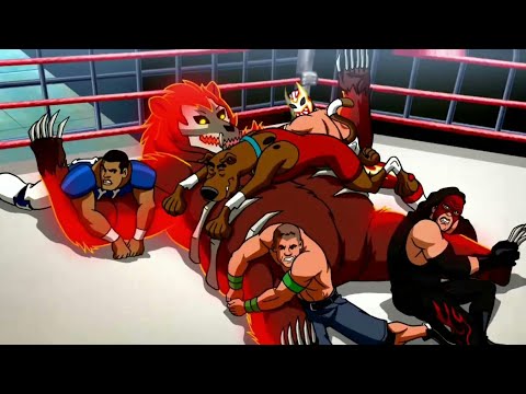 Thumbnail of the video: Scooby-Doo! WWE Steel Cage Match John Cena, Kane & Sin Cara Vs Ghost Bear!! | WrestleMani