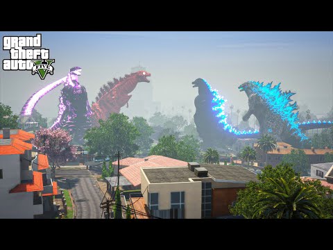 Team Shin Godzilla vs Atomic Godzilla, Heisei Godzilla - Epic Battle ( GTA V Mods )