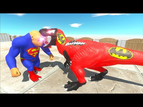 RED BATMAN T-REX VS SUPERMAN GORO DEATH FALL - Animal Revolt Battle Simulator