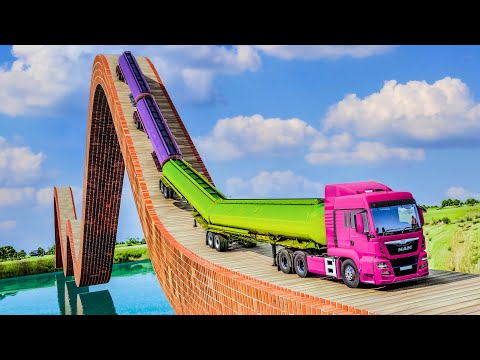 Cars vs Roller Coaster Bridge x Log Trap Challenge |👑BeamNG Drive