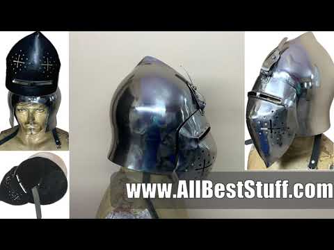 Watch YouTube Video for SALE! Medieval Early Visor Helmet made in Heavy 14 Gauge Steel