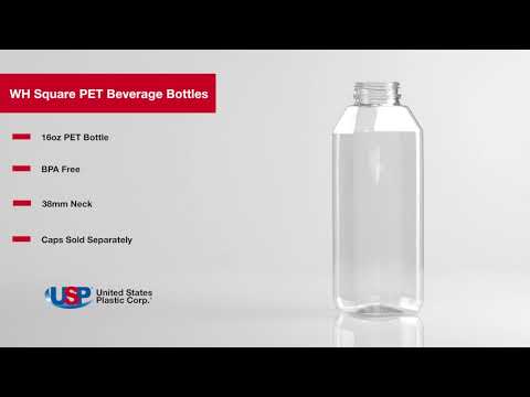 16oz (480ml) Clear PET Wide Mouth Square Beverage Bottle - 38-385 Tamper  Evident Neck