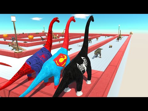 3x VENOM SUPER MAN SPIDER-MAN BREACHIOSAURUS DEATH RUN TOUR - Animal Revolt Battle Simulator