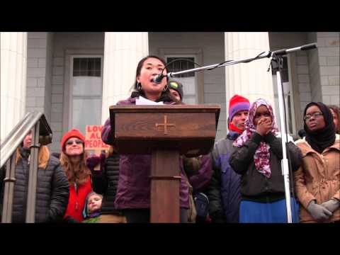 Rebecca Eun Mi Haslam speaks at the Women's March 1/21/2017