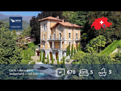 Historical 'Art Nouveau' villa for sale in Curio, Switzerland, with pool & beautiful garden