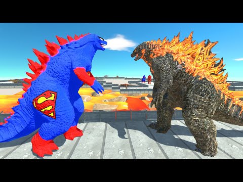 Superman Godzilla 2014 VS Godzilla 2021 Lava Death Run - Animal Revolt Battle Simulator