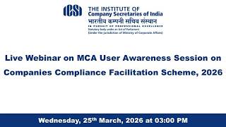 Download lagu Live Webinar on MCA User Awareness Session on Companies Compliance Facilitation Scheme, 2026 mp3