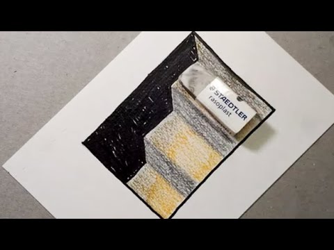Easy 3D for Kids - How To Draw 3D Hole and Stairs - Anamorphic illusion Trick Art on Paper